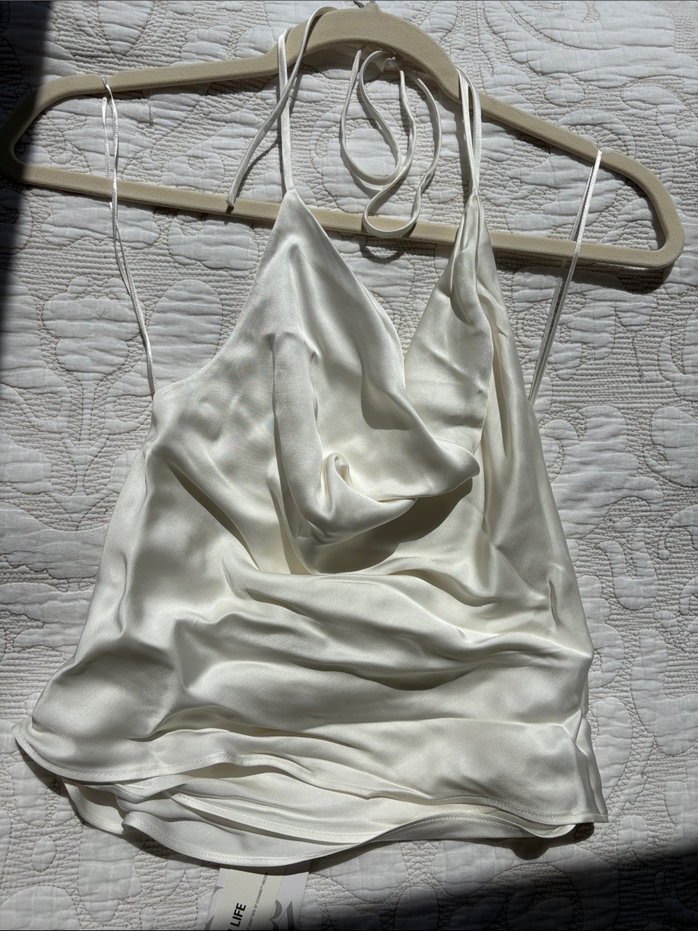 Zara Satin Halter Cowl Neck Top in Ivory